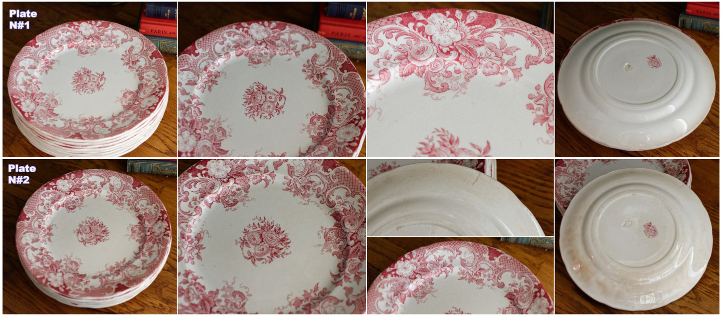 Opaque de SARREGUEMINES French Antique Ironstone Red Transferware Small Plate Terre de fer en Faience