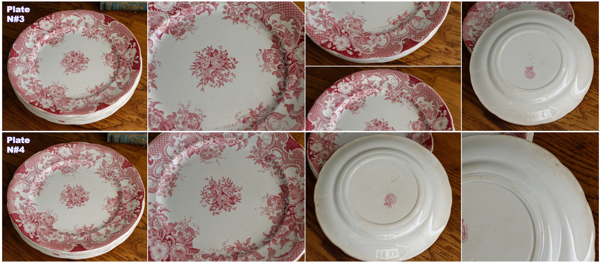 Opaque de SARREGUEMINES French Antique Ironstone Red Transferware Small Plate Terre de fer en Faience