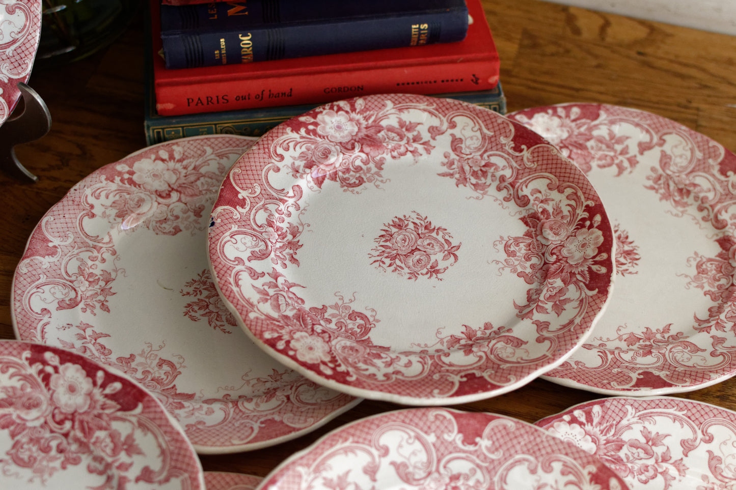 Opaque de SARREGUEMINES French Antique Ironstone Red Transferware Small Plate Terre de fer en Faience