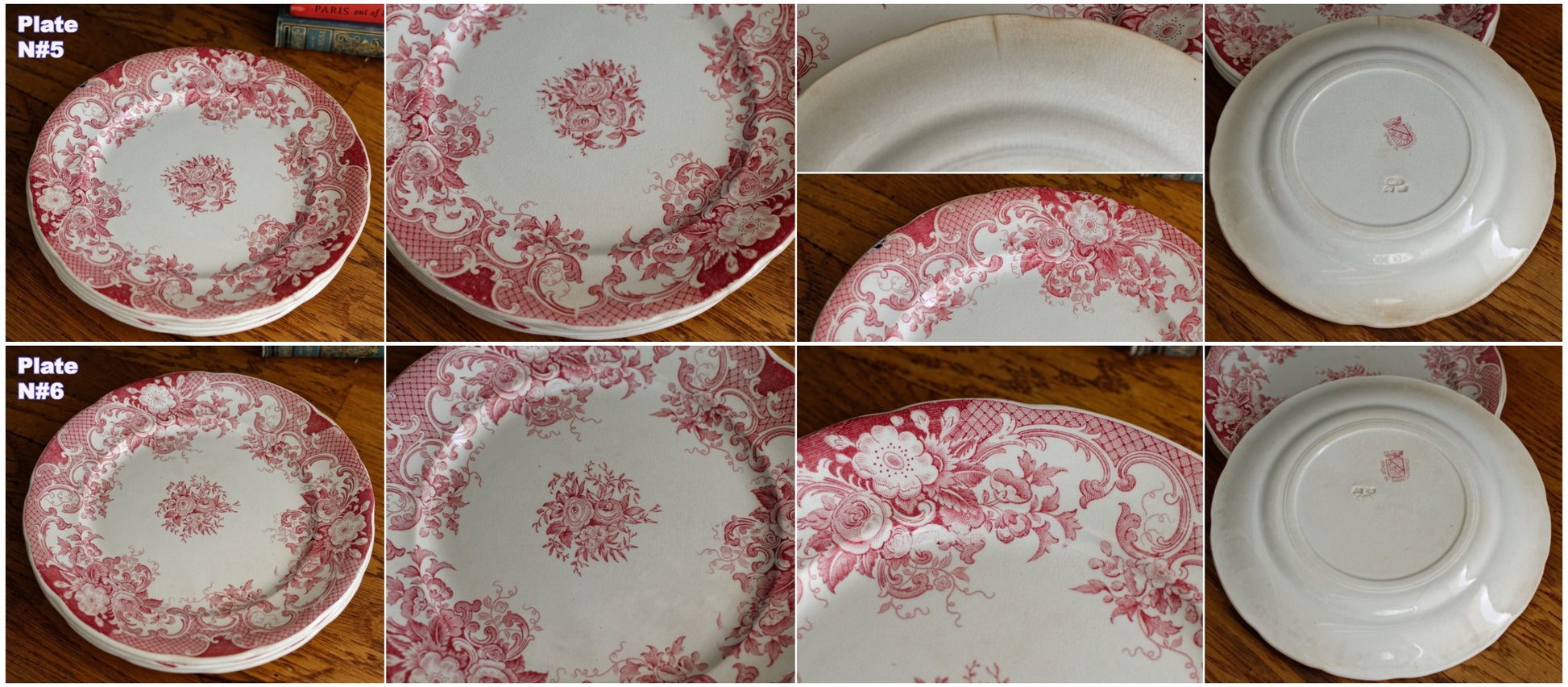 Opaque de SARREGUEMINES French Antique Ironstone Red Transferware Small Plate Terre de fer en Faience