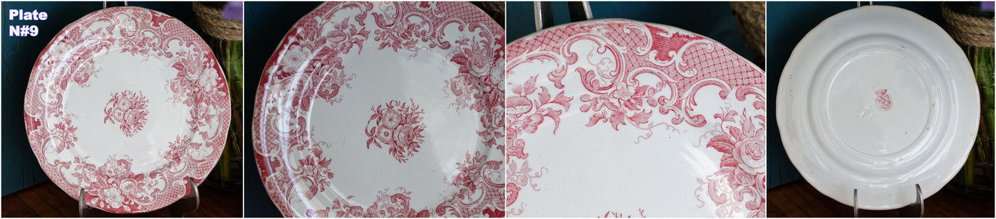 Opaque de SARREGUEMINES French Antique Ironstone Red Transferware Small Plate Terre de fer en Faience