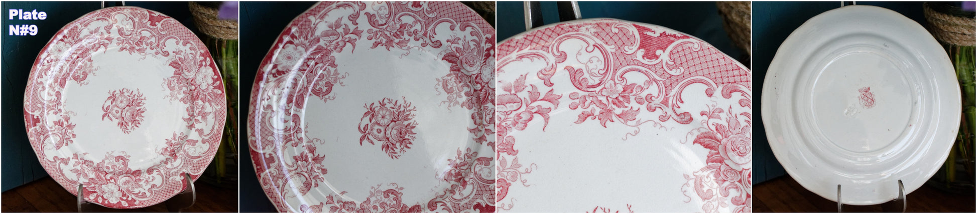 Opaque de SARREGUEMINES French Antique Ironstone Red Transferware Small Plate Terre de fer en Faience