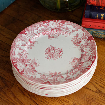 Opaque de SARREGUEMINES French Antique Ironstone Red Transferware Small Plate Terre de fer en Faience