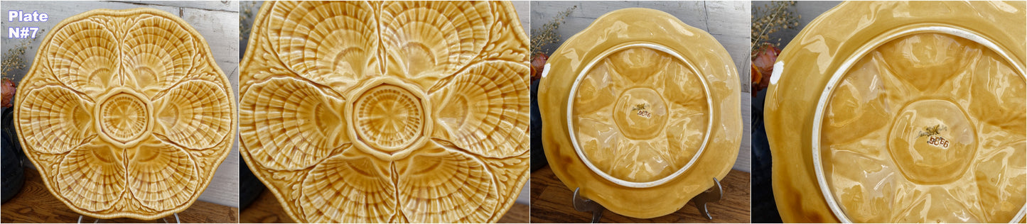 Années 1960 ~ SARREGUEMINES ~ Français vintage BARBOTINE Oyster « Huître » Assiette de coquillages avec 6 puits ~ Made in France