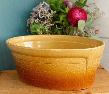 French Vintage Glazed Ceramic Stoneware Oval Casserole Dish Enameled Sandstone Gratin Pan