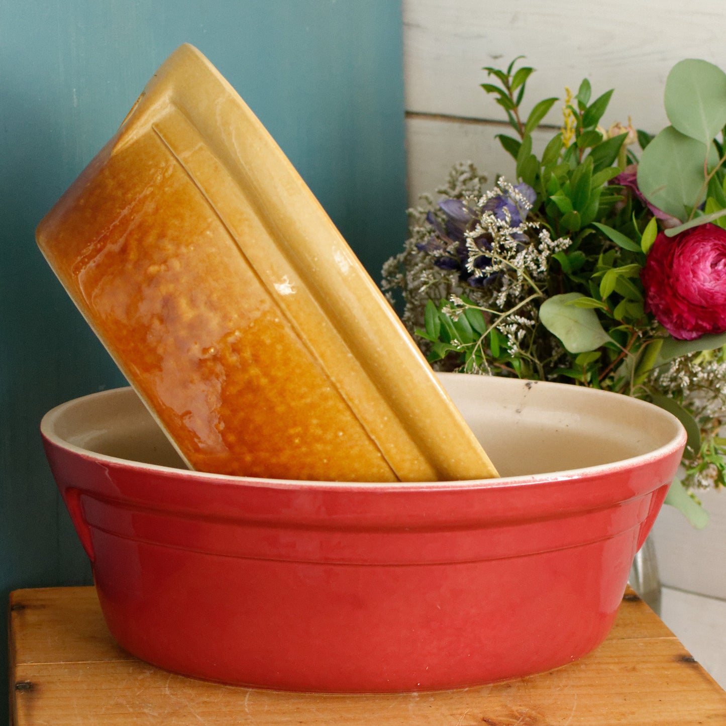 French Vintage Glazed Ceramic Stoneware Oval Casserole Dish Enameled Sandstone Gratin Pan