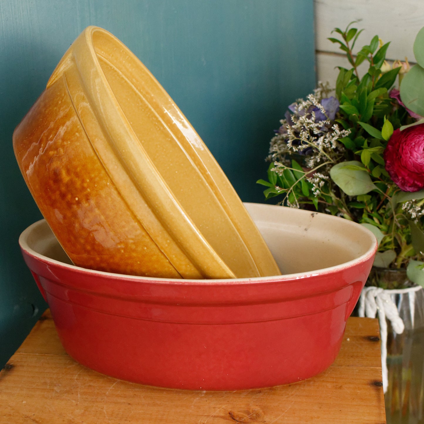 French Vintage Glazed Ceramic Stoneware Oval Casserole Dish Enameled Sandstone Gratin Pan
