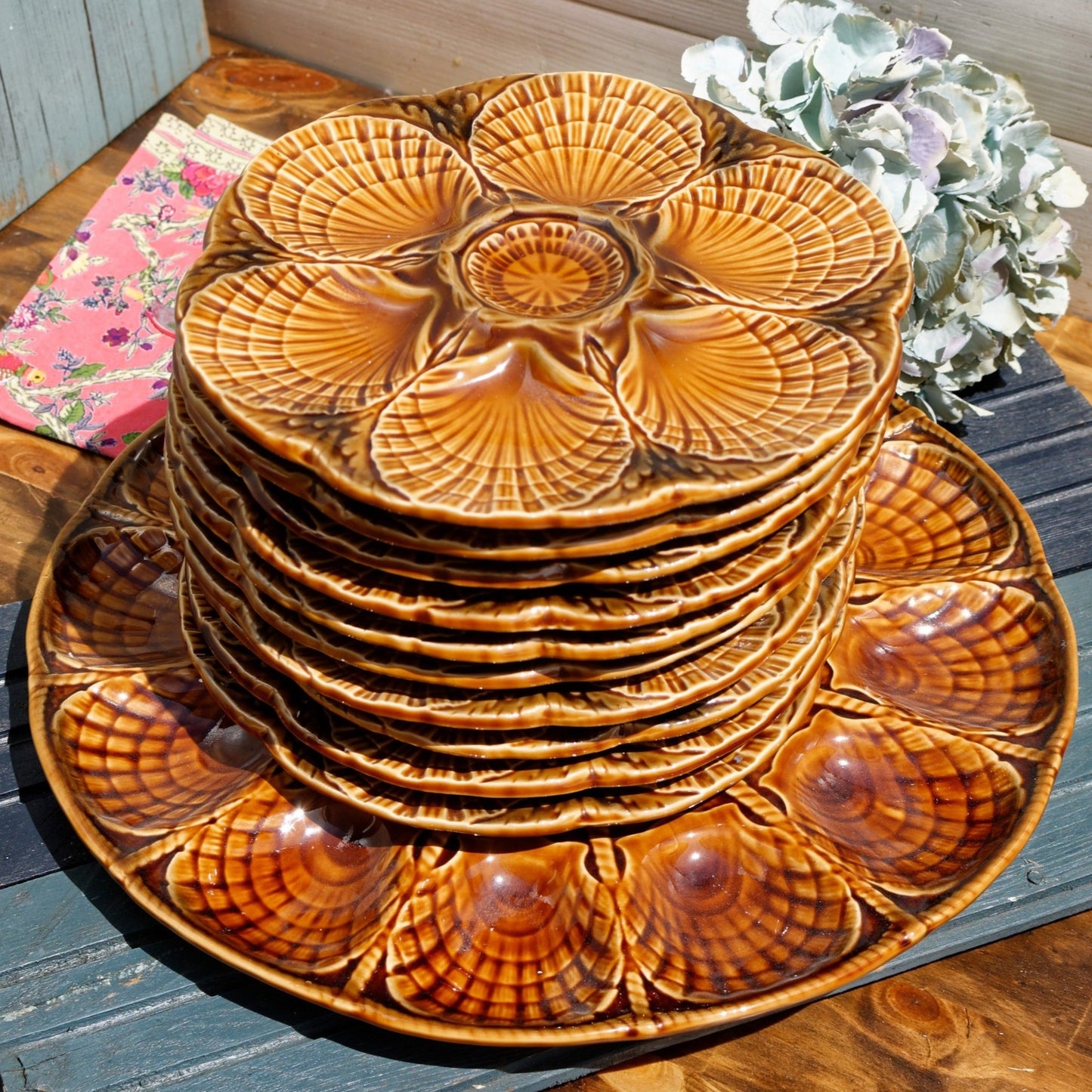 French Barbotine Majolica Brown Oyster Huitre Plate SARREGUEMINES France