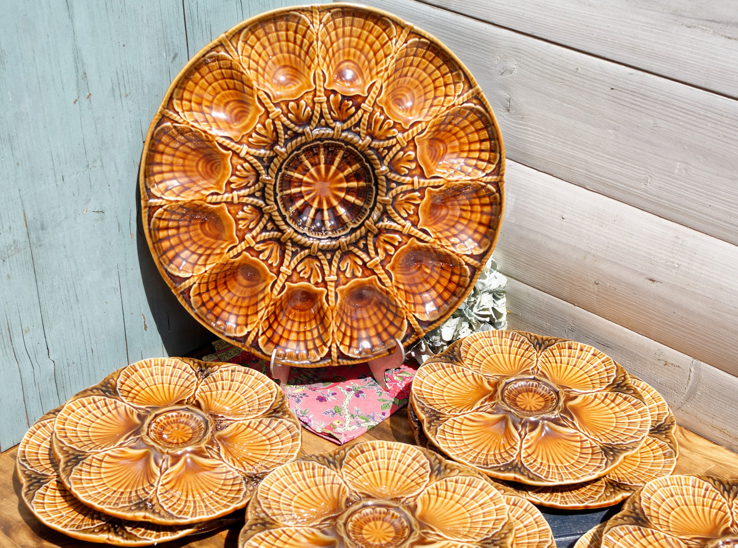 French Barbotine Majolica Brown Oyster Huitre Plate SARREGUEMINES France