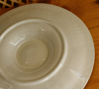 French Vintage BARBOTINE Majolica Green Cream Oyster Huître Shellfish Plate with 6 Wells Basket Weave Pattern Made in France