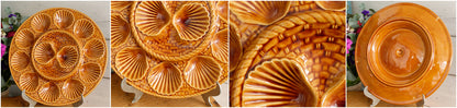 French Vintage BARBOTINE Majolica Oyster Shellfish "Huître" Platter Plate with 6 & 12 Wells Basket Weave Pattern