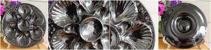 French Vintage BARBOTINE Majolica Oyster Shellfish "Huître" Platter Plate with 6 & 12 Wells Basket Weave Pattern
