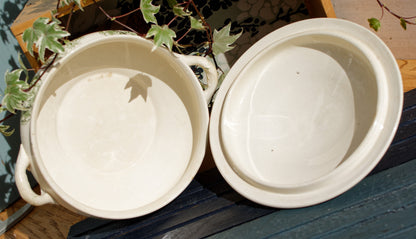 Sarreguemines UC Palymre Motif Soup Tureen Soupiere French Antique Ironstone Terre de Fer Faience Green Transferware