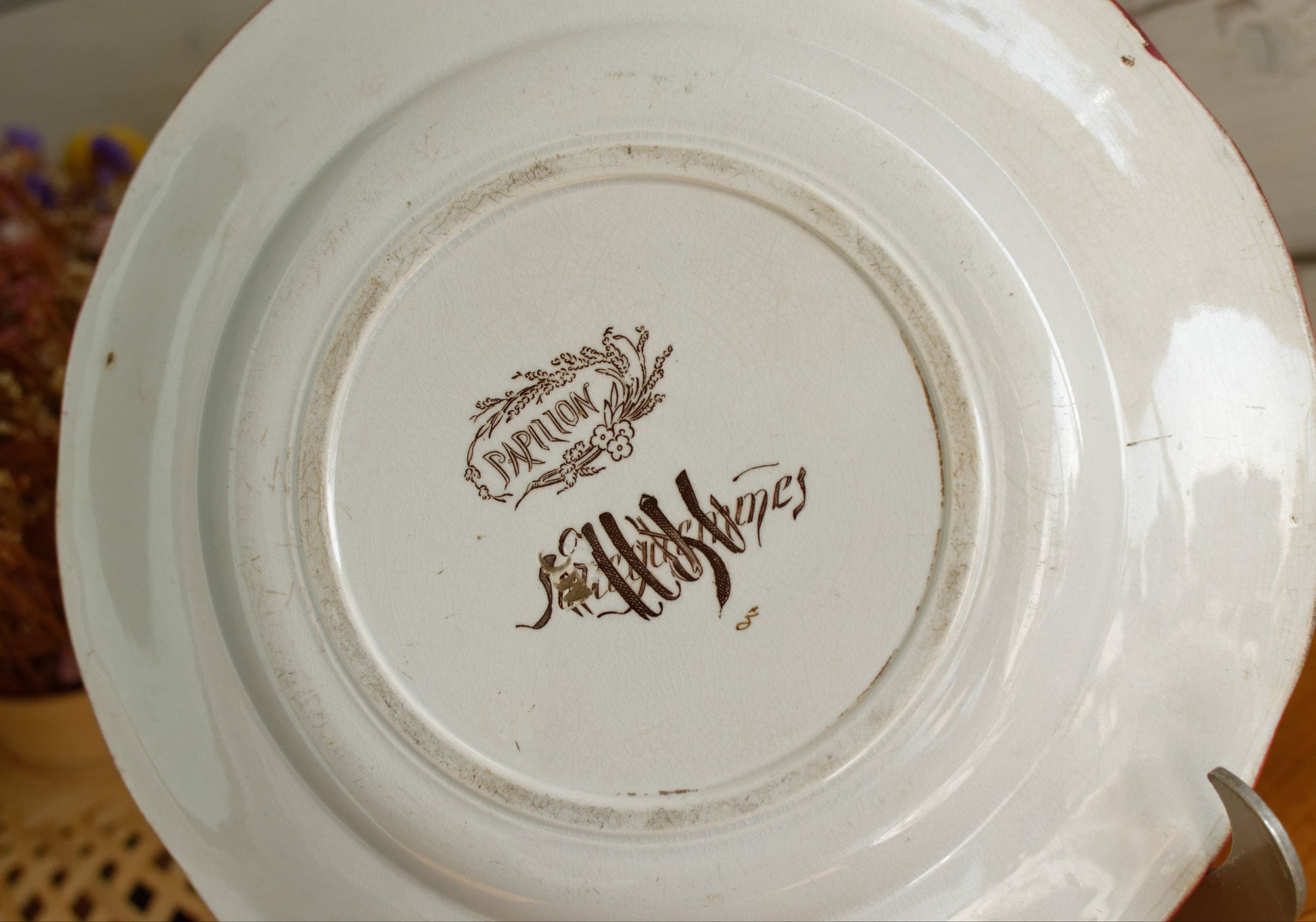 PAPILLON Sarreguemines U&C French Antique Ironstone Polychrome Dinner Plate Terre de Fer Faience Butterfly