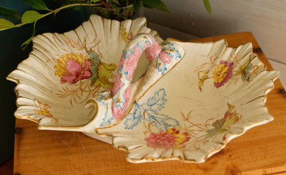 PAVOT K&G (Keller et Guérin) Lunéville French Antique Ironstone Polychrome Display Stand with Handle PRESENTOIR Terre de Fer en Faience