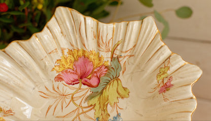 PAVOT K&G (Keller et Guérin) Lunéville French Antique Ironstone Polychrome Display Stand with Handle PRESENTOIR Terre de Fer en Faience