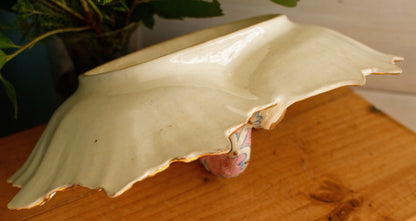 PAVOT K&G (Keller et Guérin) Lunéville French Antique Ironstone Polychrome Display Stand with Handle PRESENTOIR Terre de Fer en Faience