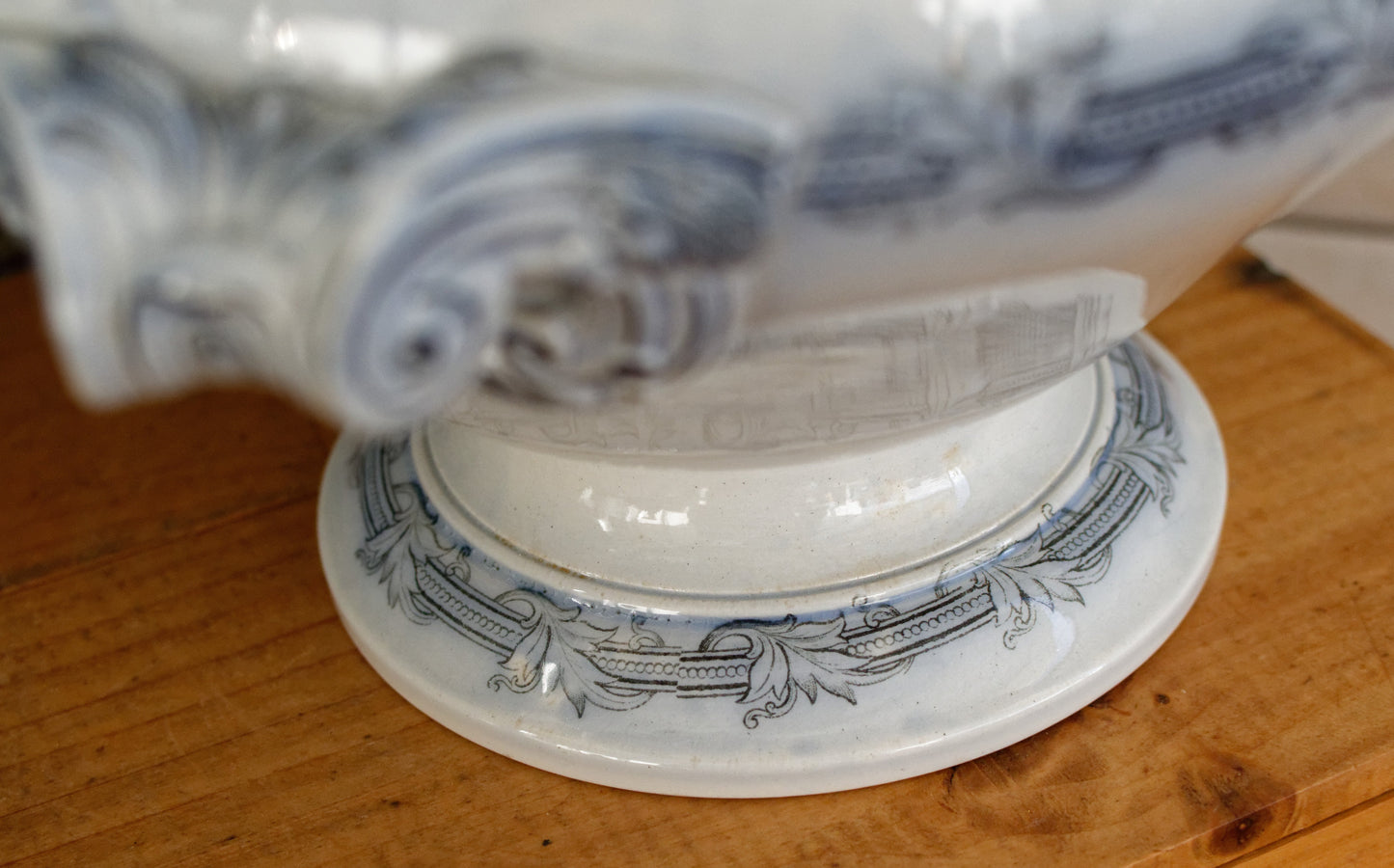VILLEROY & BOCH Mettlach Geschirr PERLEN French German Vintage Ironstone Blue Transferware Soup Tureen Soupière Terre de Fer Faience