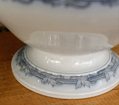 VILLEROY & BOCH Mettlach Geschirr PERLEN French German Vintage Ironstone Blue Transferware Soup Tureen Soupière Terre de Fer Faience