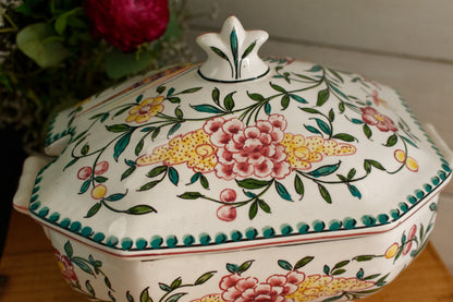 Portuguese Vintage Collectible Ceramica Ironstone Polychrome Covered Soup Tureen & Serving Plate Set