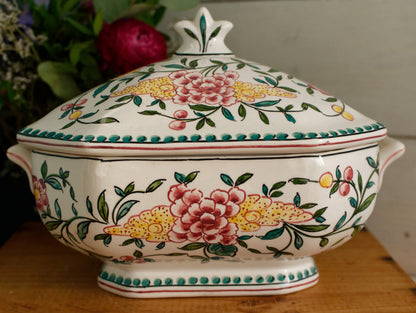 Portuguese Vintage Collectible Ceramica Ironstone Polychrome Covered Soup Tureen & Serving Plate Set