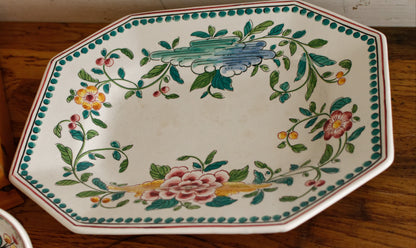 Portuguese Vintage Collectible Ceramica Ironstone Polychrome Covered Soup Tureen & Serving Plate Set