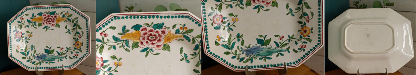 Portuguese Vintage Collectible Ceramica Ironstone Polychrome Covered Soup Tureen Serving Plate & Spoon Ladle "Louche" 4 Piece Set