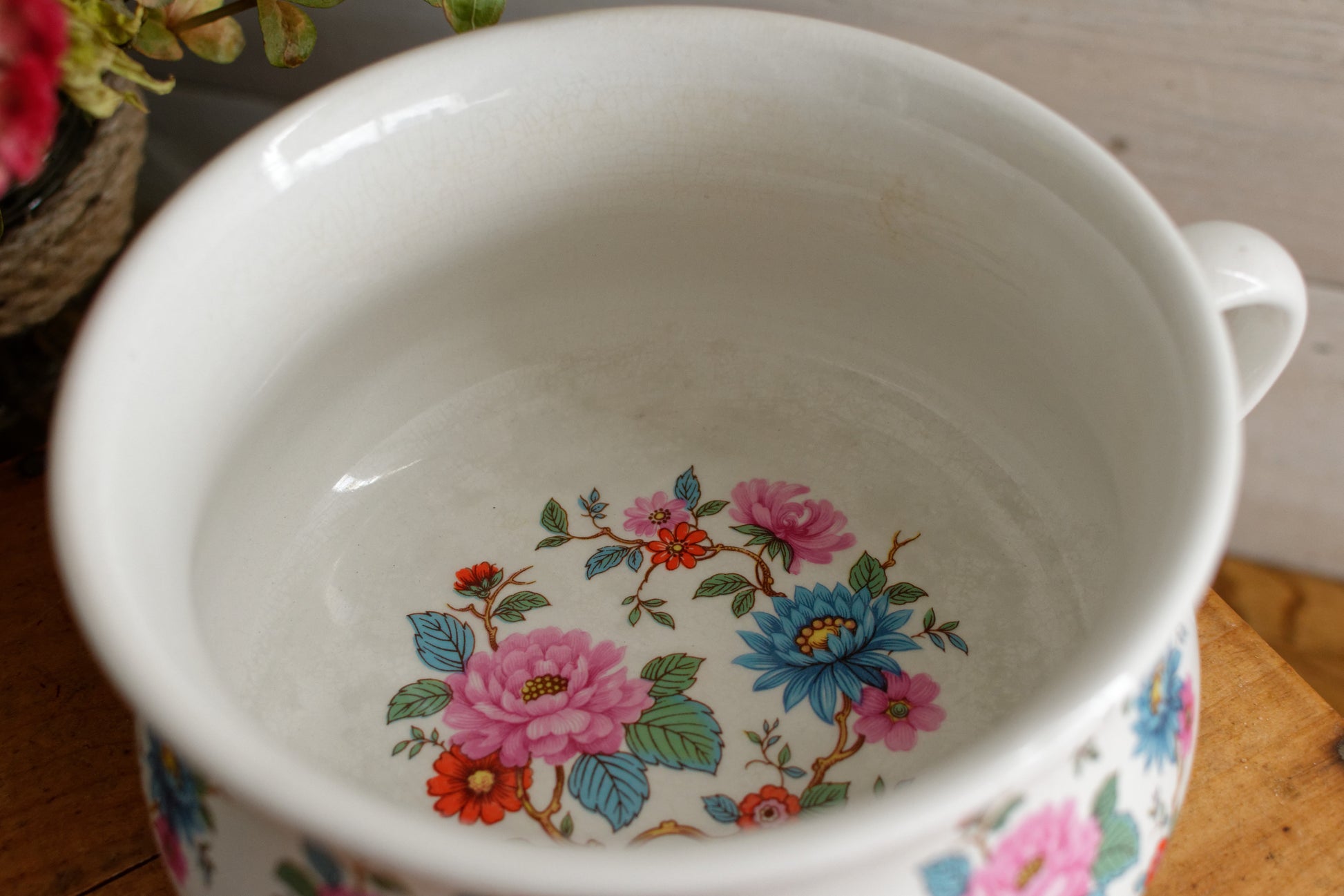PORTMEIRON Pottery Stoke on Trent English Antique Ironstone Polychrome Floral Small Bathroom Pitcher "Broc de Toilette CRUCHE" MADE in England
