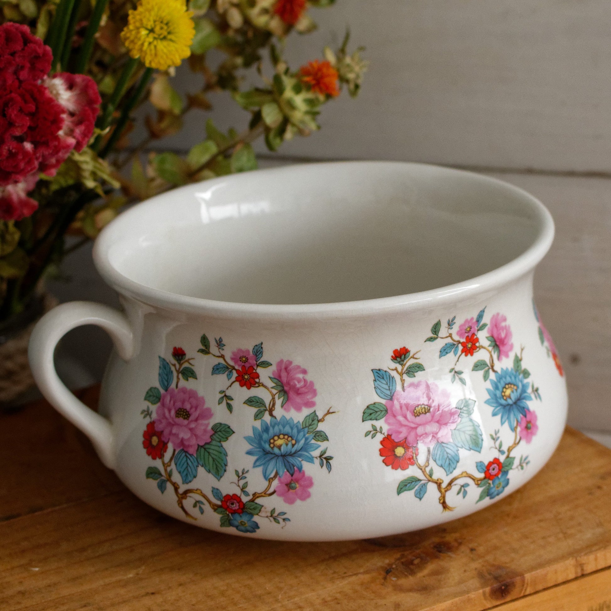 PORTMEIRON Pottery Stoke on Trent English Antique Ironstone Polychrome Floral Small Bathroom Pitcher "Broc de Toilette CRUCHE" MADE in England