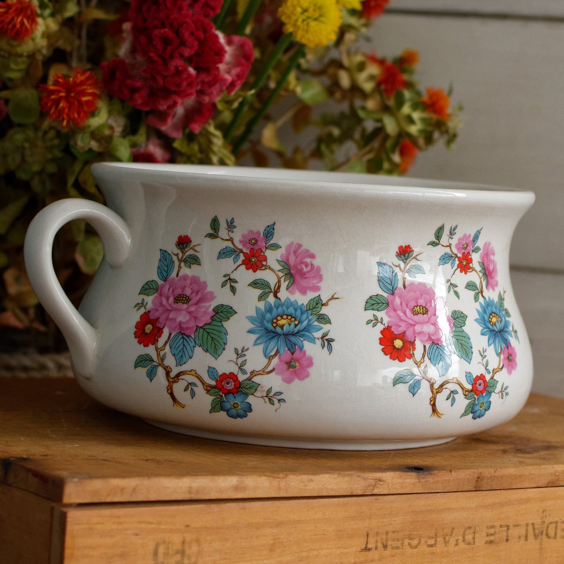PORTMEIRON Pottery Stoke on Trent English Antique Ironstone Polychrome Floral Small Bathroom Pitcher "Broc de Toilette CRUCHE" MADE in England