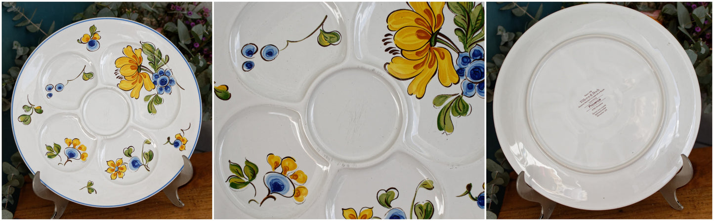 PROVENCE motif Villeroy & Boch Depuis 1748 Vintage Ironstone Fondue Compartment Divider Plate Terre de Fer en Faience