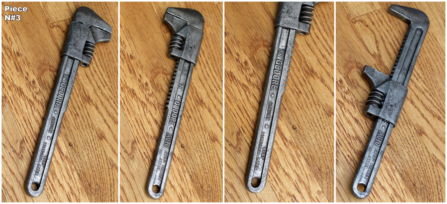 Antique Adjustable Pipe Wrench FACOM WAKEFIELD'S GEDORE Vintage Forged Steel Clé a Cremaillaire Molette Farmhouse Manual Tool