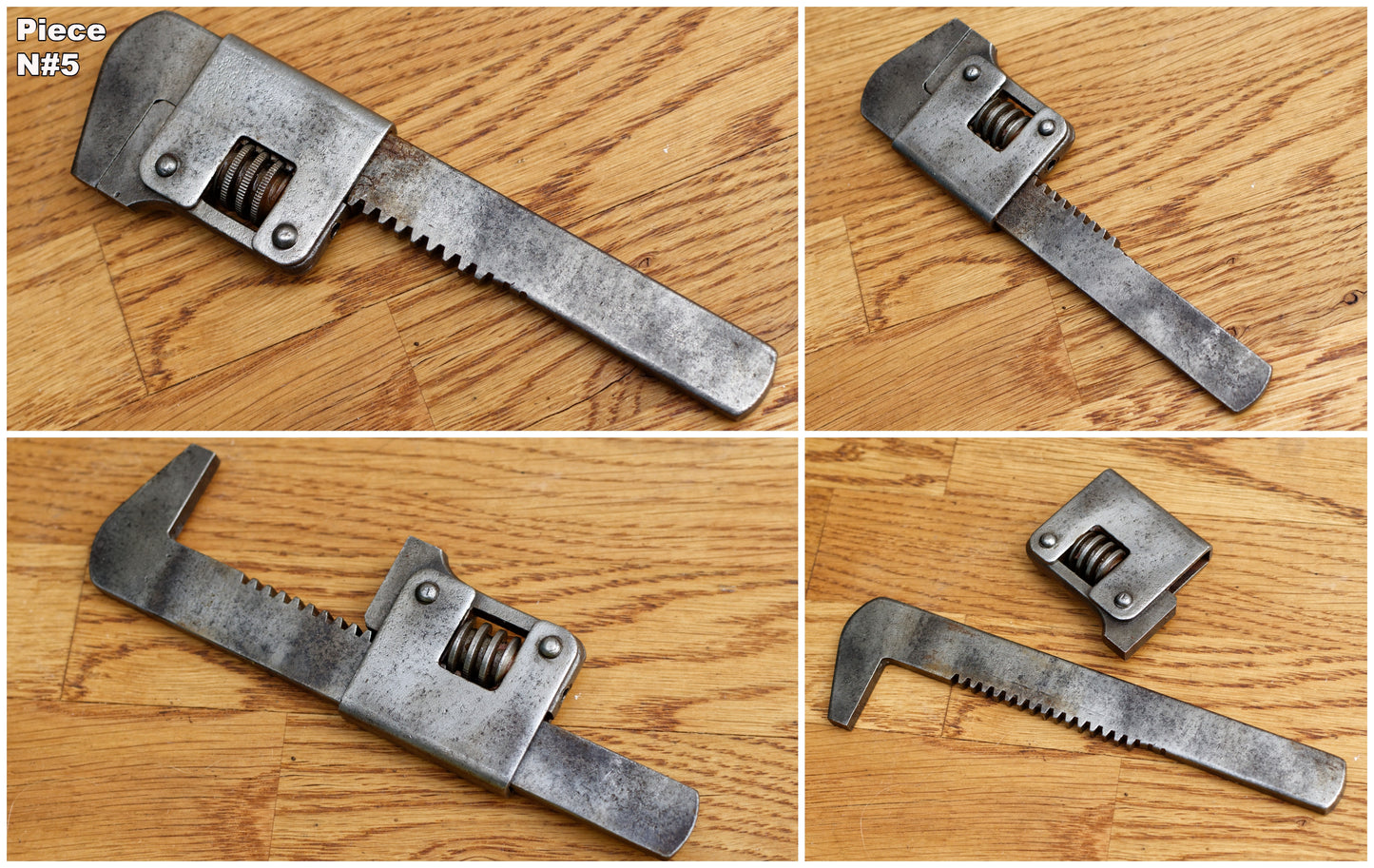 Antique Adjustable Pipe Wrench FACOM WAKEFIELD'S GEDORE Vintage Forged Steel Clé a Cremaillaire Molette Farmhouse Manual Tool