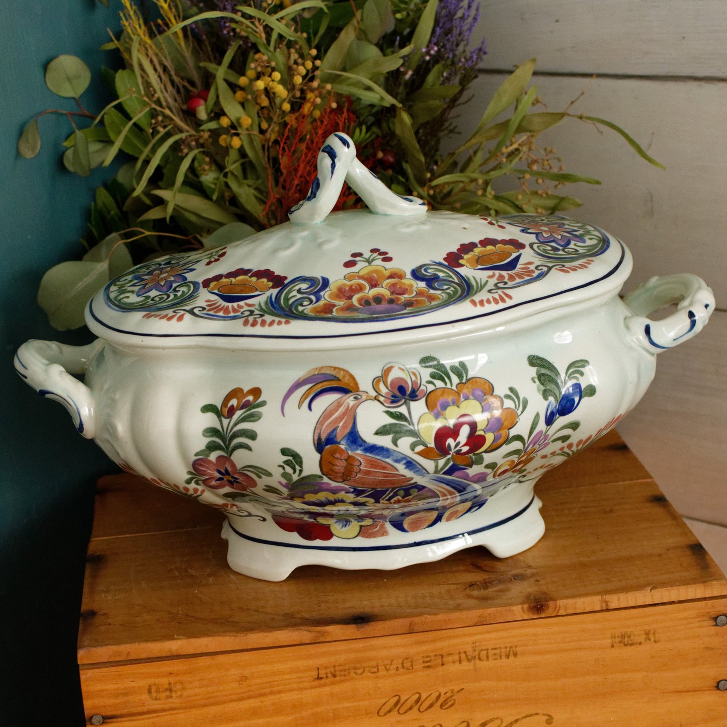 POLYCHROME Boch Belgium Belgian Vintage Ironstone Polychrome Large Serving Tureen Terre de Fer en Faience