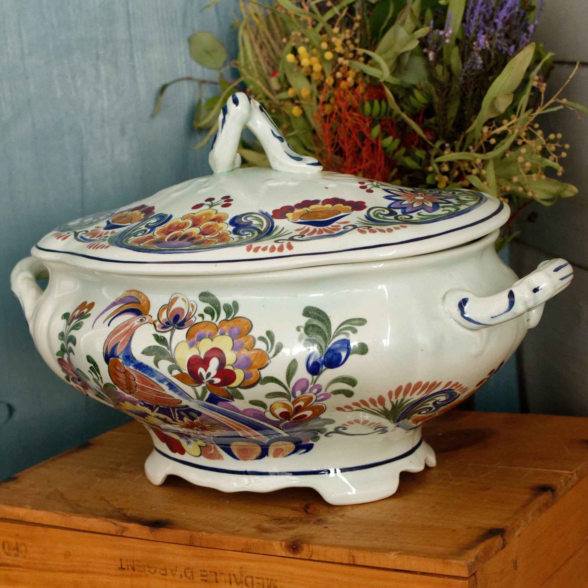 POLYCHROME Boch Belgium Belgian Vintage Ironstone Polychrome Large Serving Tureen Terre de Fer en Faience