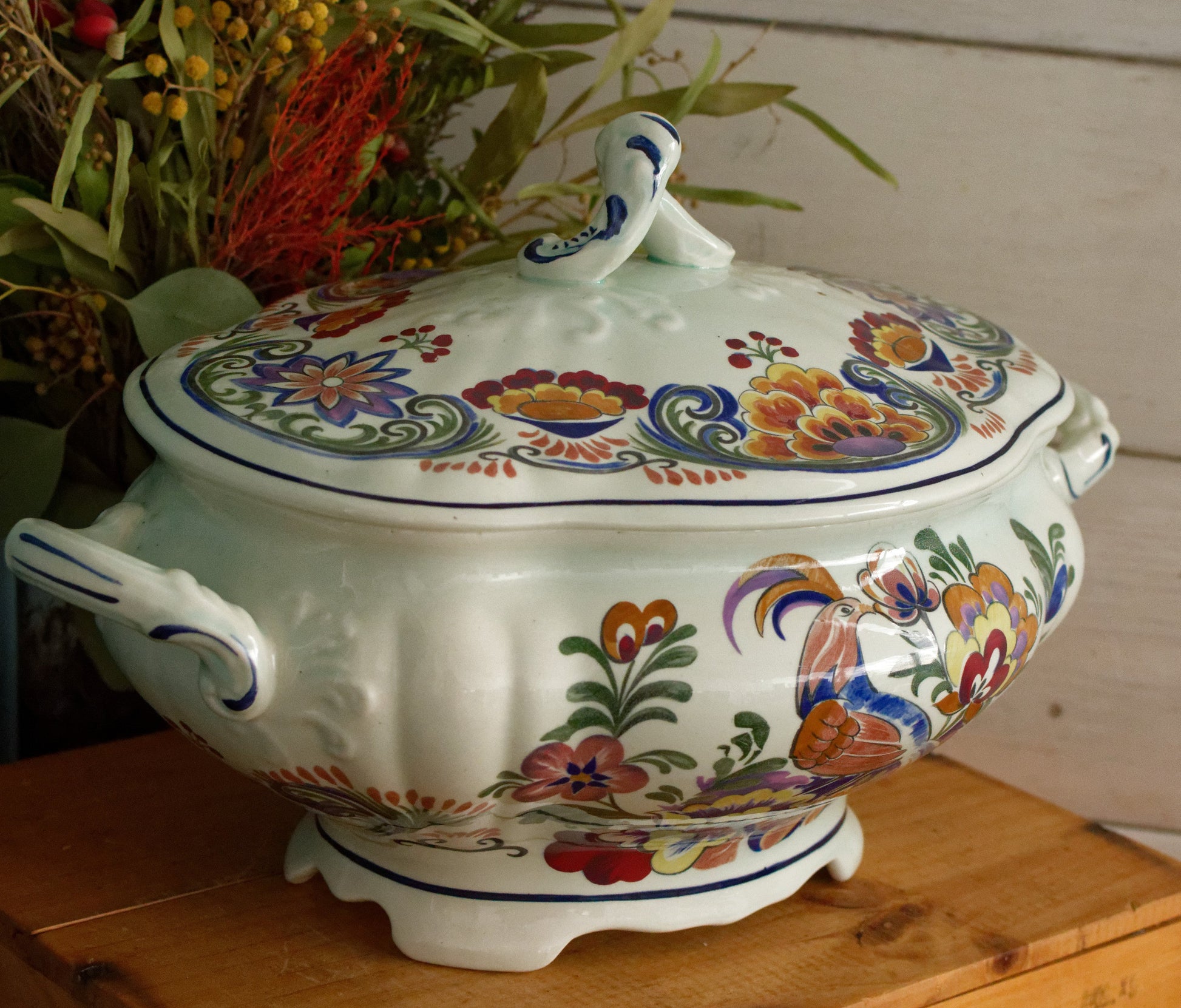 POLYCHROME Boch Belgium Belgian Vintage Ironstone Polychrome Large Serving Tureen Terre de Fer en Faience