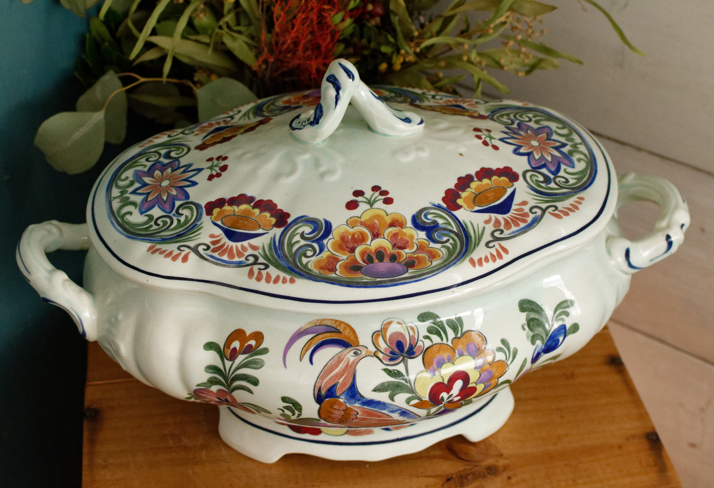 POLYCHROME Boch Belgium Belgian Vintage Ironstone Polychrome Large Serving Tureen Terre de Fer en Faience