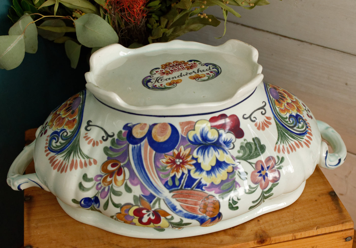 POLYCHROME Boch Belgium Belgian Vintage Ironstone Polychrome Large Serving Tureen Terre de Fer en Faience