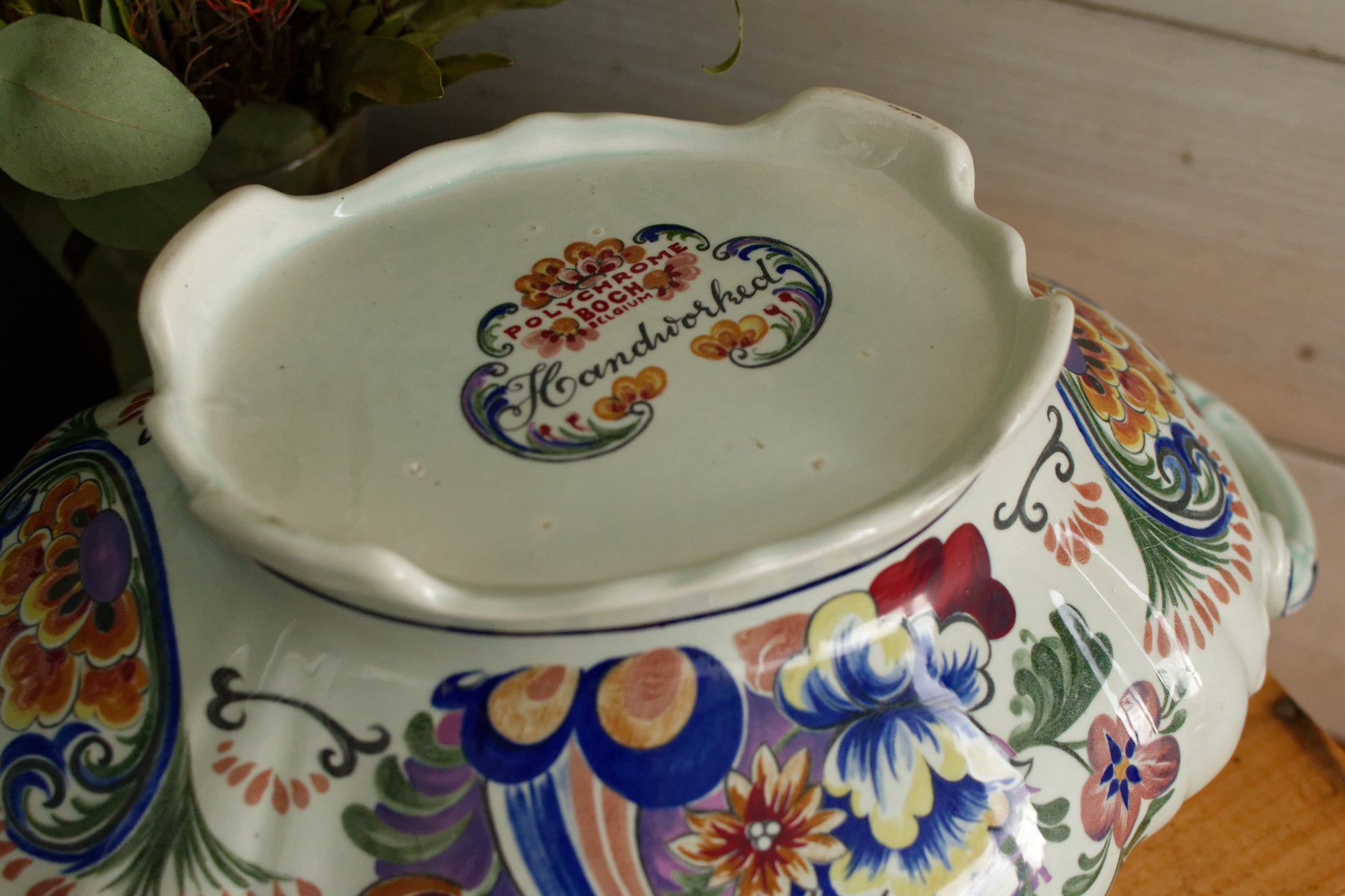 POLYCHROME Boch Belgium Belgian Vintage Ironstone Polychrome Large Serving Tureen Terre de Fer en Faience