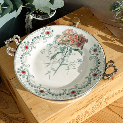 Silver Plate Warmer CHOISY-Le-ROI (HB & cie) French Antique Silver Polychrome Ironstone Plate Warmer Assiette Chauffante en Faïence