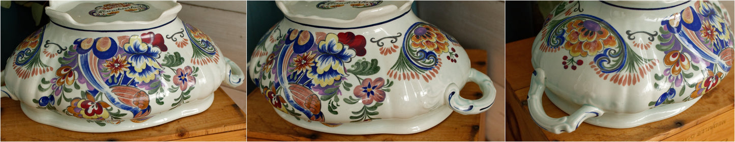 POLYCHROME Boch Belgium Belgian Vintage Ironstone Polychrome Large Serving Tureen Terre de Fer en Faience
