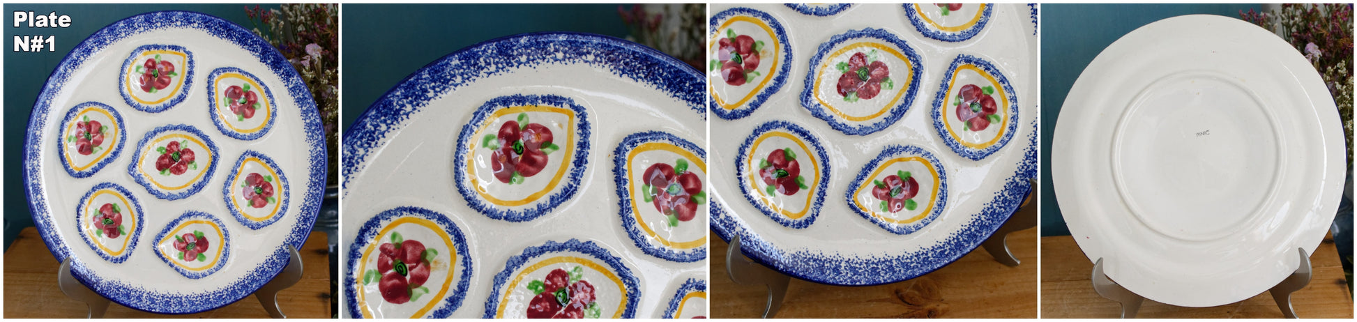 BINIC Peint Main Breton French Vintage Oyster Huître Shellfish Plate Ceramic Majolica