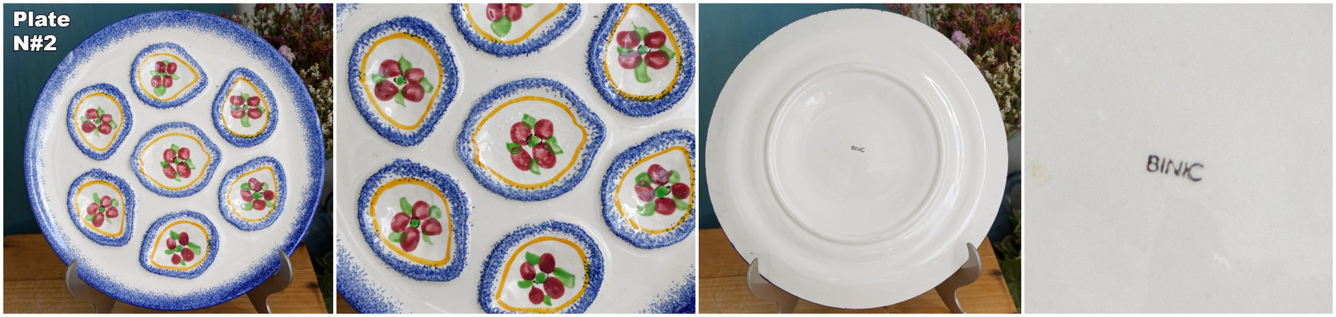 BINIC Peint Main Breton French Vintage Oyster Huître Shellfish Plate Ceramic Majolica