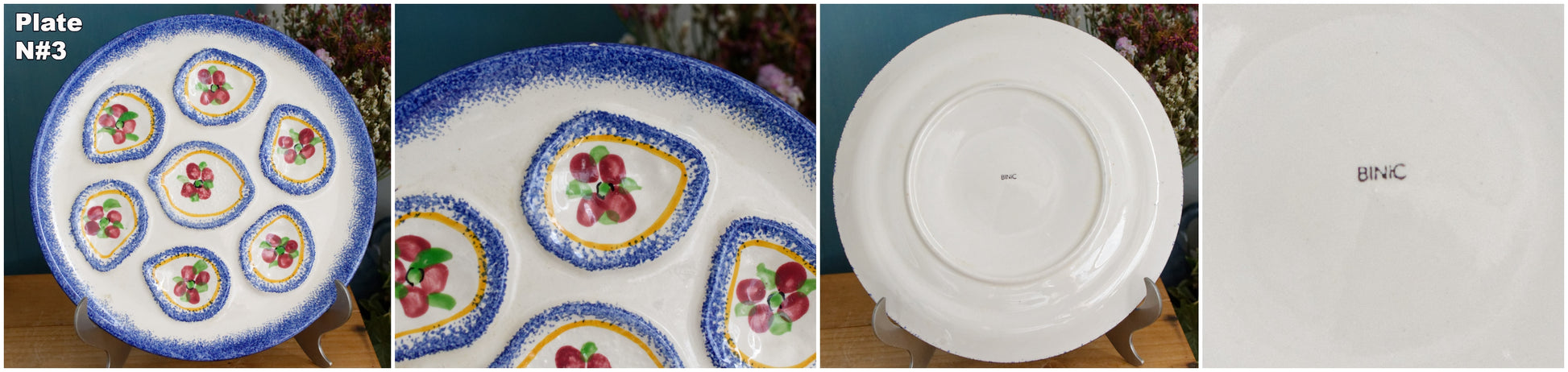 BINIC Peint Main Breton French Vintage Oyster Huître Shellfish Plate Ceramic Majolica