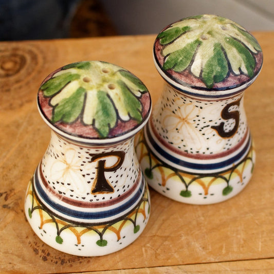 Portuguese Vintage Collectible Ceramica Decorative Hand-Painted Salt & Peper Shakers Made in Portugal Signed by Artist