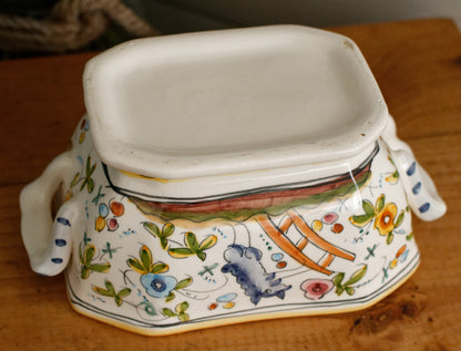 Portuguese Vintage Collectible Ceramica Ironstone Polychrome Covered Sauce Pot Gravy Pot & Spoon Ladle "Louche" Set