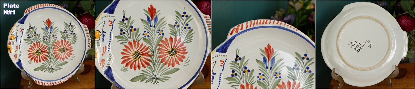 1960s ~ RARE French Vintage HENRIOT QUIMPER Faience Decorative Fish Shaped Plate ~ Handmade Earthware ~ Artist Signed Plate