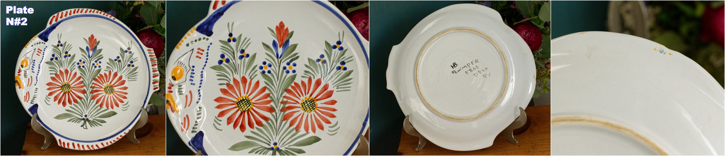 1960s ~ RARE French Vintage HENRIOT QUIMPER Faience Decorative Fish Shaped Plate ~ Handmade Earthware ~ Artist Signed Plate