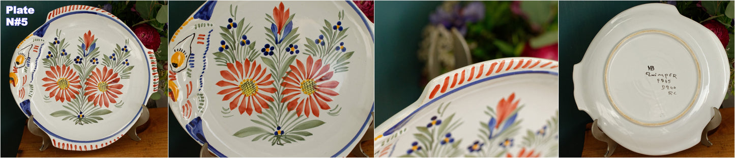 1960s ~ RARE French Vintage HENRIOT QUIMPER Faience Decorative Fish Shaped Plate ~ Handmade Earthware ~ Artist Signed Plate