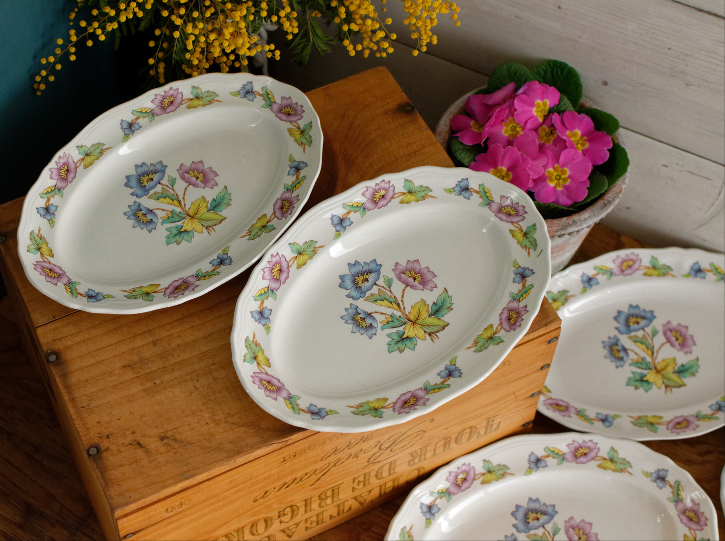 ORCHIES Moulins des Loups NORD French Vintage Ironstone Floral Oval Serving Plate Ravier Terre de Fer Faience